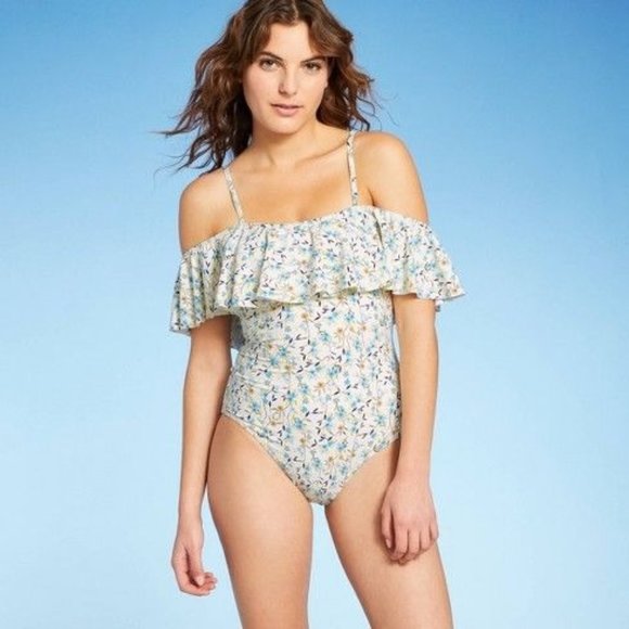 Sea Angel Cold Shoulder Ruffle Maillot One Piece Swimsuit - Picture 1 of 6